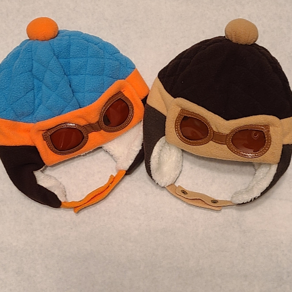 Two Aviator style winter hats
